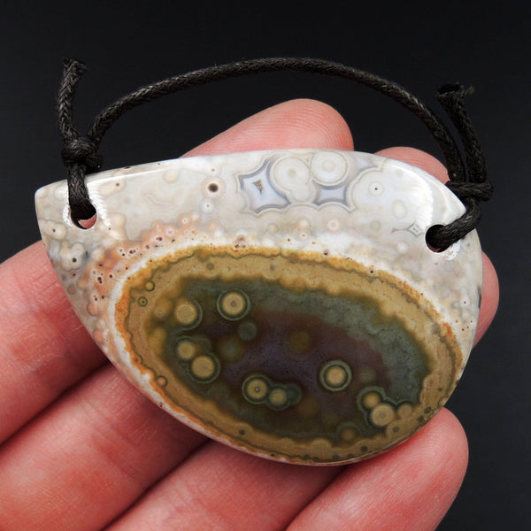 Natural Ocean Jasper Pendant Orange Pink Green White Two Hole Drilled Freeform Irregular Pendant P1834