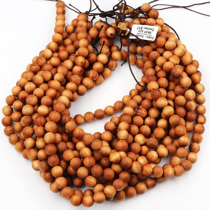 Real Natural Golden Sandalwood Beads 6mm 8mm 10mm 12mm Aromatic Pure Wood Great For Mala Prayer Miditation Therapy 16" Strand