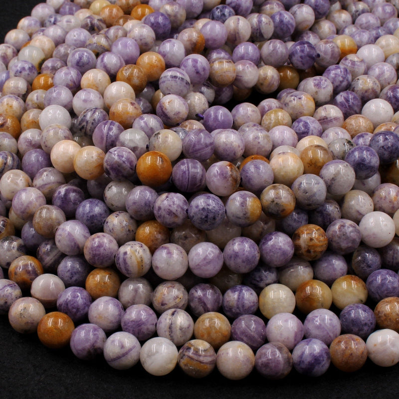 Natural Petrified Fluorite Beads 8mm 10mm Round Beads Natural Purple Yellow Orange Gemstone Beads 16" Strand