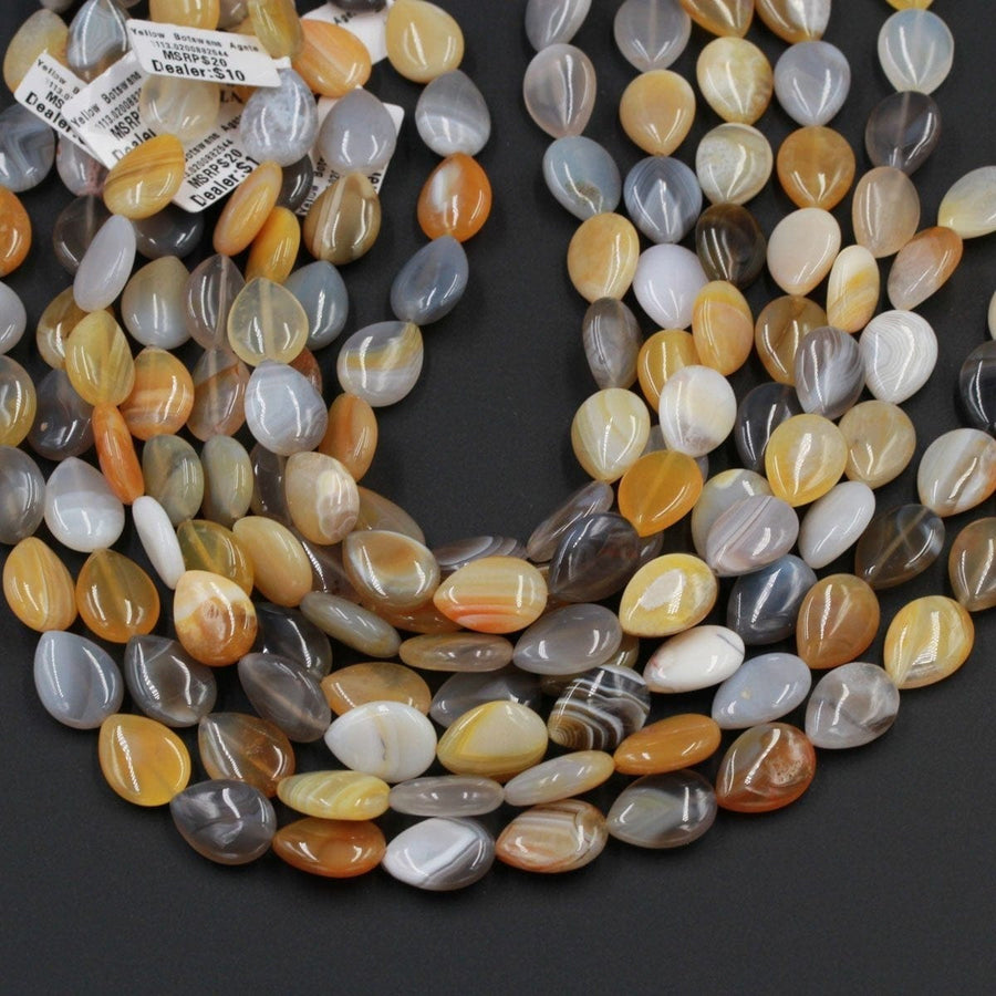 Natural Teardrop Botswana Agate Beads Vertically Drilled Drop Gray Yellow Agate Beads Good For Earrings 16" Strand