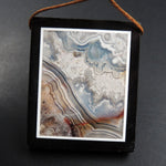 Intarsia Pendant Natural Laguna Lace Agate Pendant W Black Onyx Frame Side Drilled Rectangle Picture Frame Amazing Sky Mountain P1814