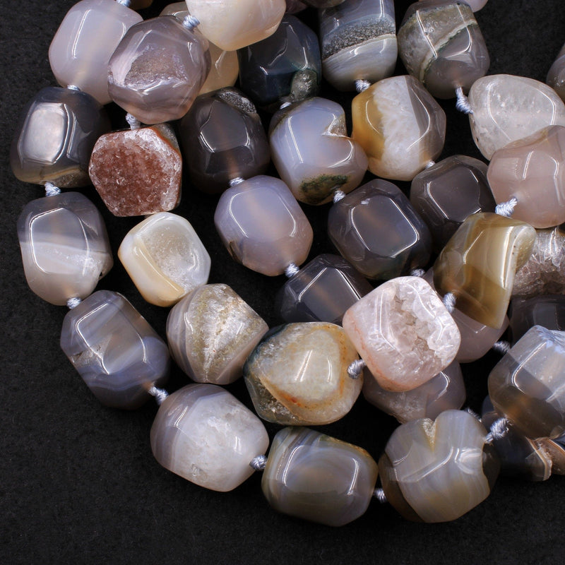 Natural Agate Druzy Drusy Square Cube Beads Nuggets Large Faceted Chunky Organic Sparkling Natural Crystal Gemstone 16" Strand