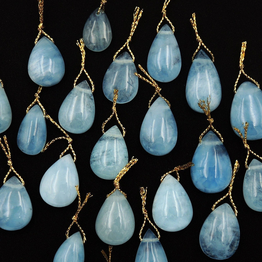 Natural Aquamarine Teardrop Pendant Side Drilled Real Genuine Blue Aquamarine Gemstone Focal Bead