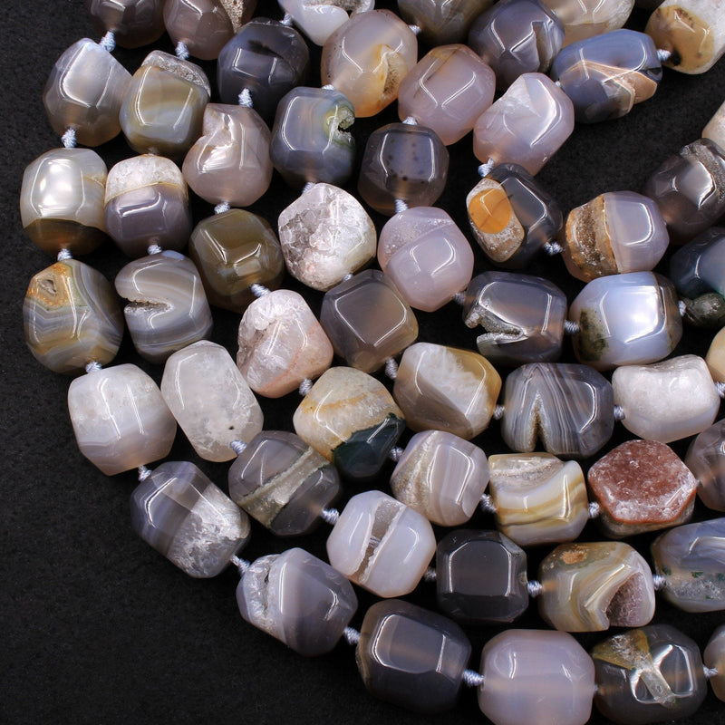 Natural Agate Druzy Drusy Square Cube Beads Nuggets Large Faceted Chunky Organic Sparkling Natural Crystal Gemstone 16" Strand