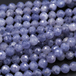 Gorgeous Natural Blue Lolite 6mm 8mm Round Beads Micro Faceted Gemstone Large Genuine Real Iolite Faceted Round Gemstone Beads 16" Strand