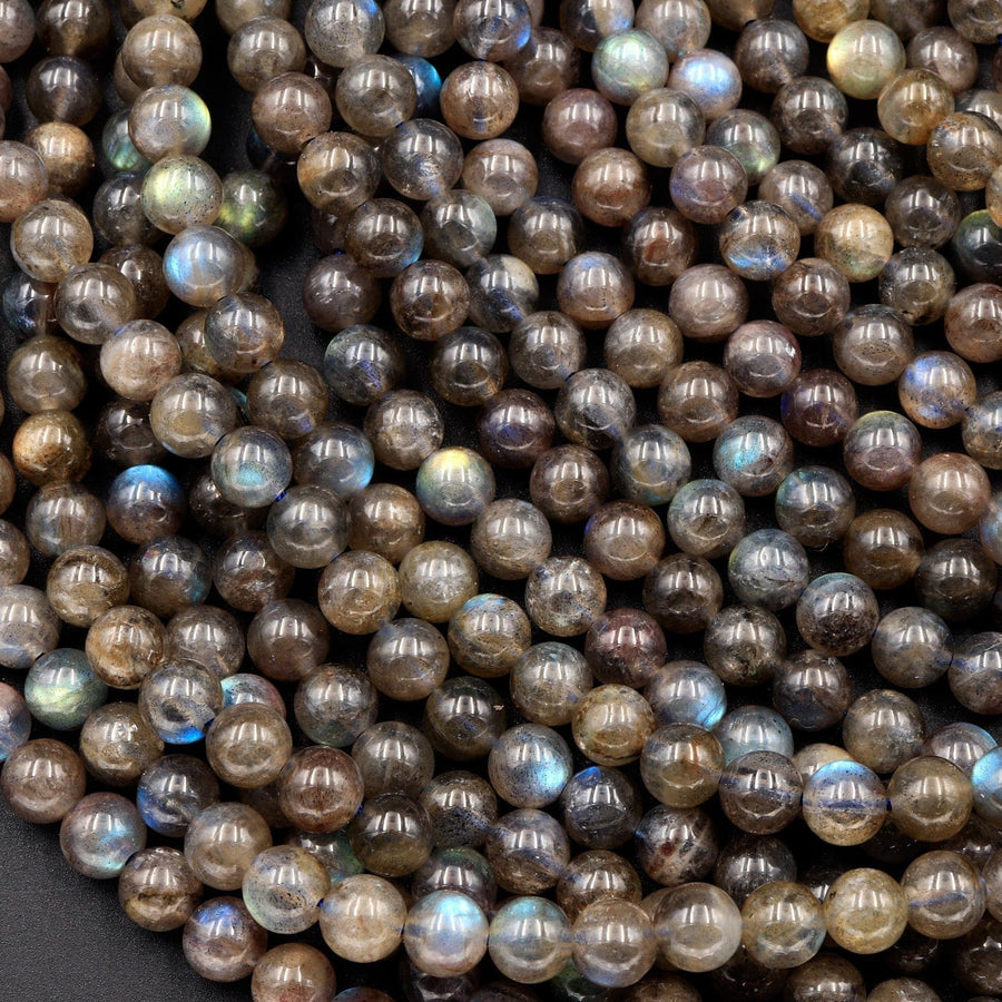 Dark Labradorite 5mm 6mm Round Beads High Quality A grade Flashy Natural Labradorite 16" Strand