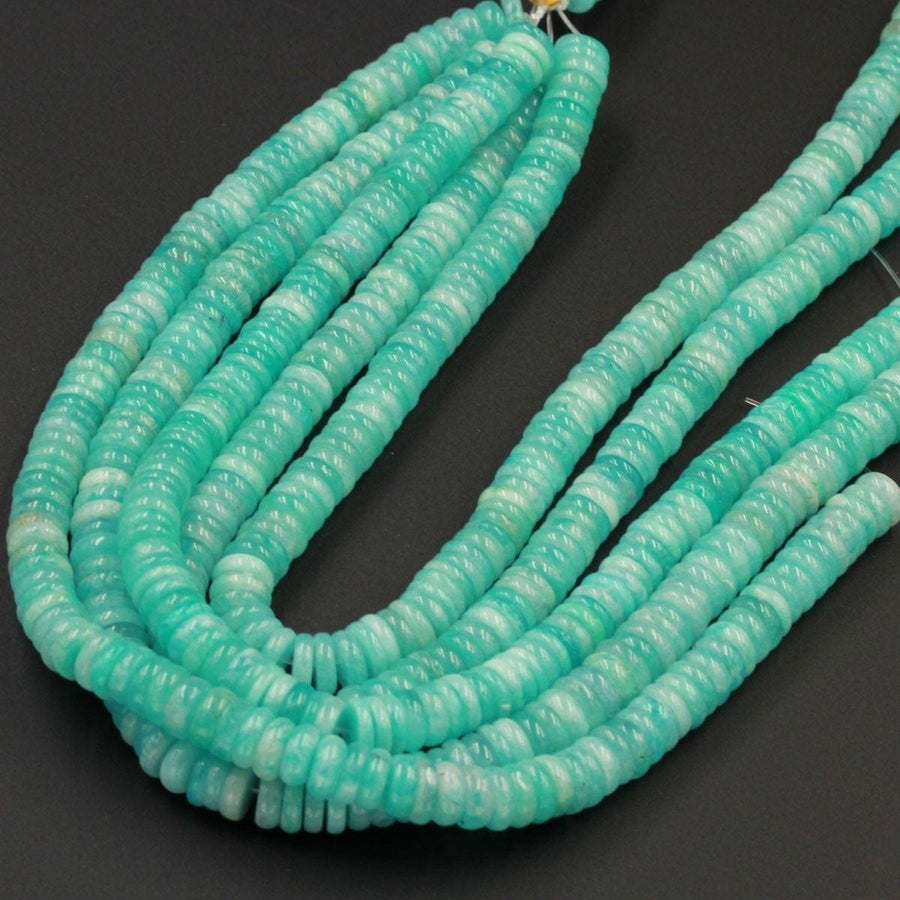 Large Natural Peruvian Amazonite Heishi Rondelle Beads Superior A Grade Genuine Sea Blue Green Gemstone Center Drilled Disc 15" Strand