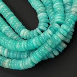 Large Natural Peruvian Amazonite Heishi Rondelle Beads Superior A Grade Genuine Sea Blue Green Gemstone Center Drilled Disc 15" Strand