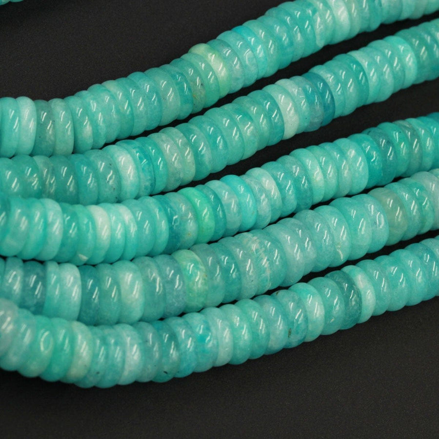 Large Natural Peruvian Amazonite Heishi Rondelle Beads Superior A Grade Genuine Sea Blue Green Gemstone Center Drilled Disc 15" Strand