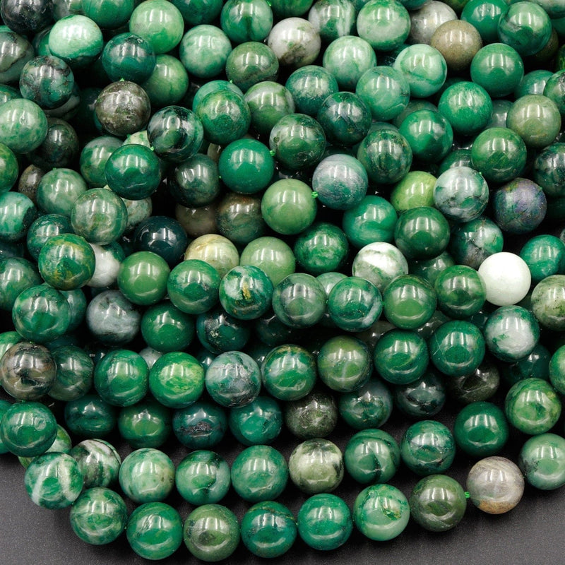 Natural Multi-Tones Green Jade Beads Smooth Polished Round 6mm-12mm 15.4  Inch Full Strand for Jewelry Making (GJ29) (12mm)
