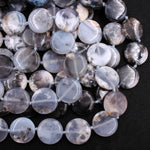 Natural Dendritic Angel Chalcedony Beads Large Coin Circle Smooth Beads 25mm Translucent Smoky Gray Gemstone 16" Strand