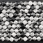 Black Rutilated Quartz Beads Faceted Diamond Kite Square 8mm Natural Black Tourmaline Rutile Quartz Semi Precious Gemstone 16" Strand