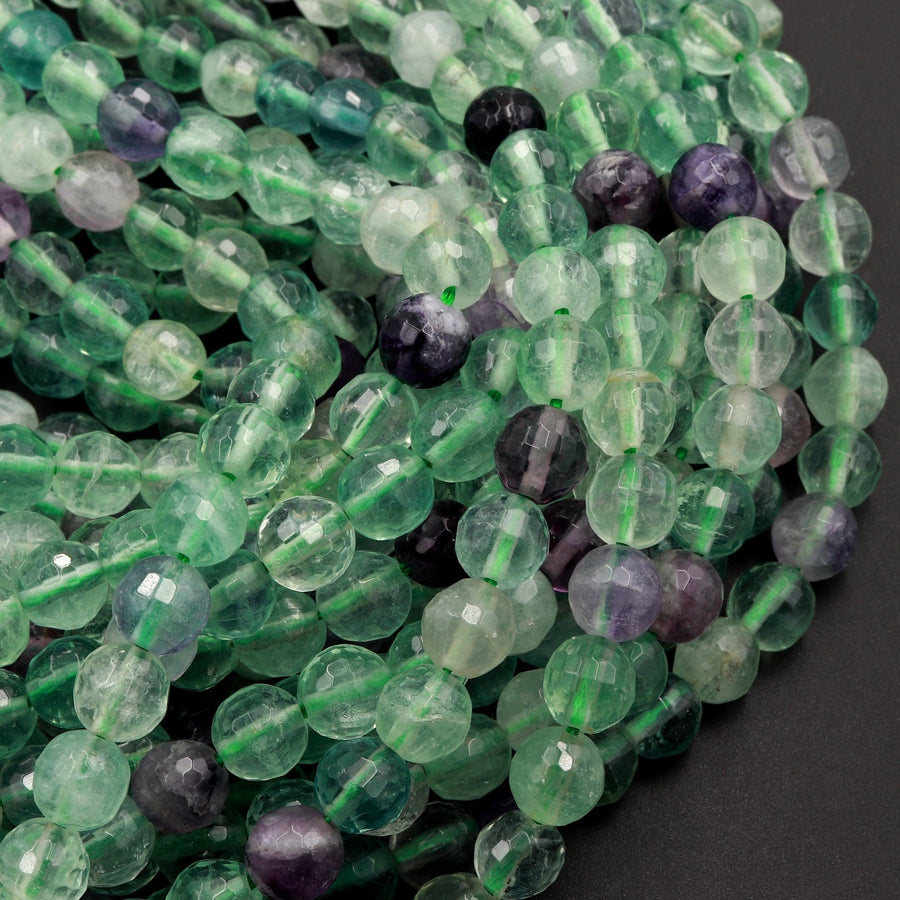 Natural Fluorite Faceted 6mm 8mm Round Beads 16" Strand