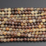 Multicolor Natural Red Brown Coffee Yellow Rutile Quartz 4mm 6mm 6mm Round Beads Tons of Sharp Rutilated Hair Needle Earthy Color 16" Strand