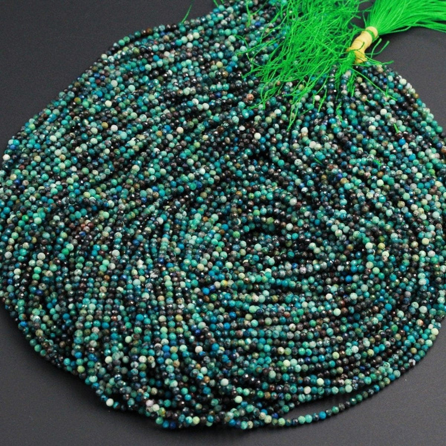 Natural Green Blue Chrysocolla Beads 3mm Faceted Round Beads Micro Faceted Small Beads Laser Diamond Cut Gemstone 16" Strand