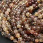 Multicolor Natural Red Brown Coffee Yellow Rutile Quartz 4mm 6mm 6mm Round Beads Tons of Sharp Rutilated Hair Needle Earthy Color 16" Strand