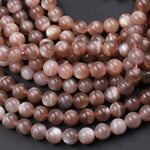 AAA Natural Peach Moonstone 10mm Round Beads High Polished Smooth Plain Round Gemstone Beads Full 16" Strand