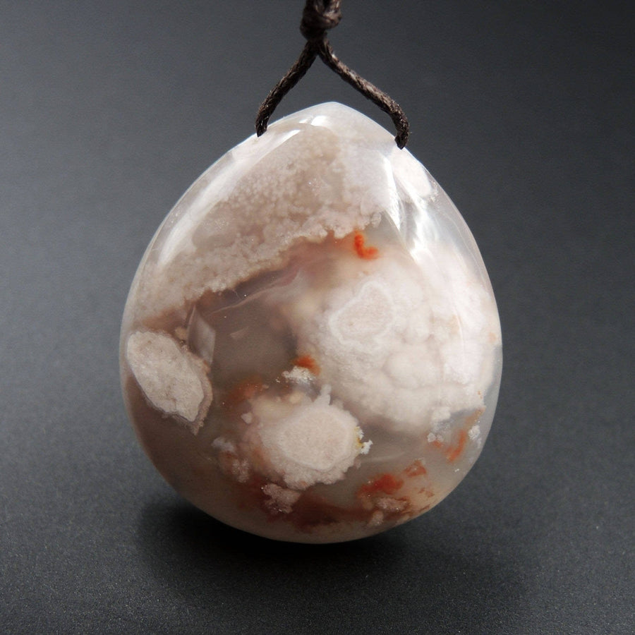 Natural Cherry Blossom Agate Pendant Side Drilled Teardrop Pendant P1198