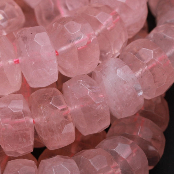 Natural Pink Rose Quartz 14mm Large Faceted Rondelle Nugget Faceted Rondelle Beads Faceted Wheel Nugget Chunky Faceted Rondelle 16" Strand