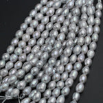 Large Hole Pearls Beads Silver Genuine Freshwater Pearl 12mm Large Potato Oval Rice Pearl Shimmery Gray Silver Big 2.5mm Hole 8" Strand
