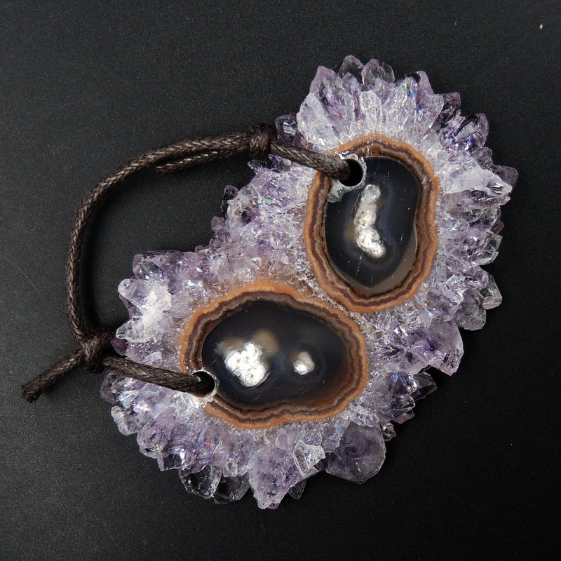 Large 2 Hole Pendant Amethyst Stalactite Flower Pendant Drilled Stalactite Cabochon Natural Gemstone Pendant Bead Good For Leather P1772