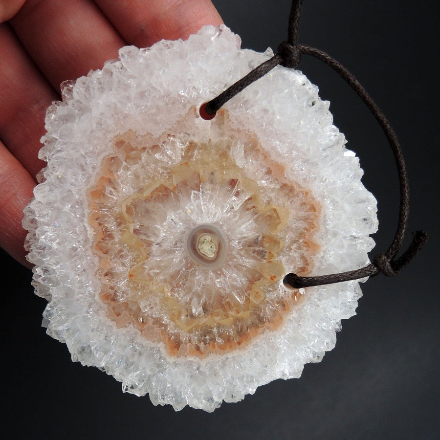 Large 2 Hole Pendant Amethyst Stalactite Flower Pendant Drilled Stalactite Natural Peach Orange Gemstone Pendant Bead Good For Leather P1773