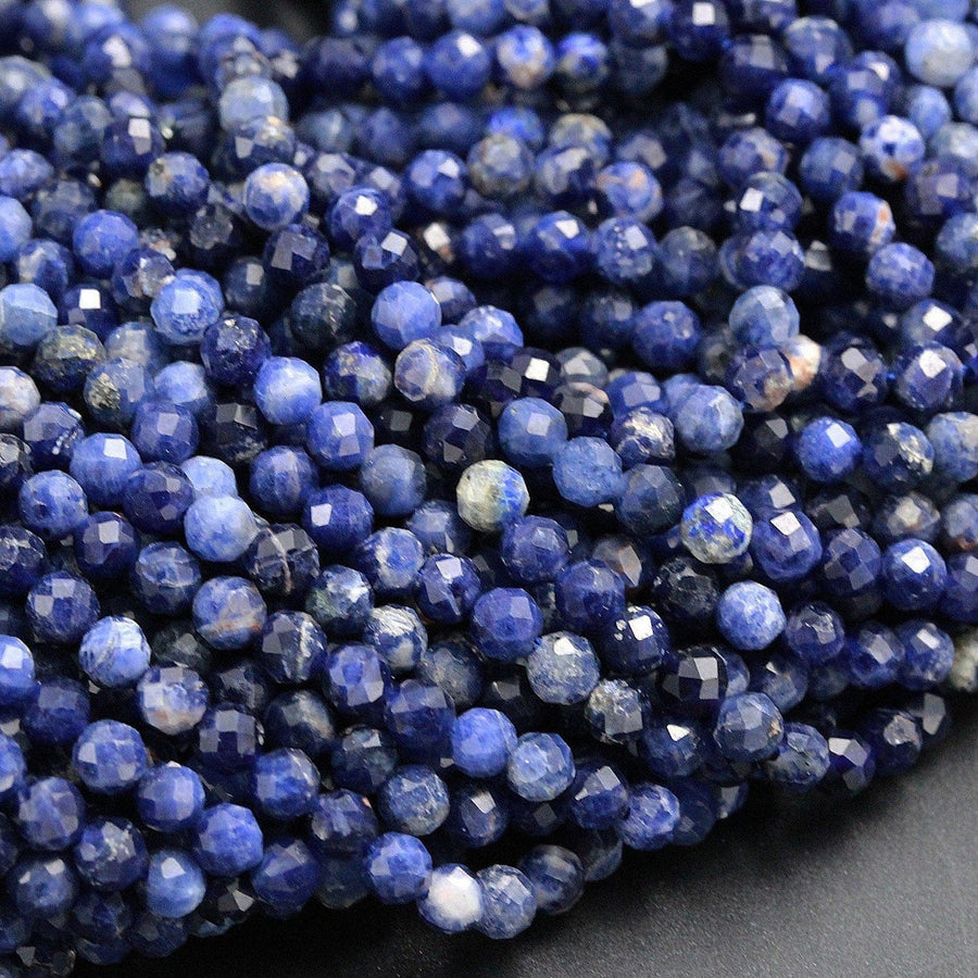 High Quality Natural Blue Sodalite Round Beads 4mm 5mm Faceted Round Beads Micro Cut Faceted Tiny Small Genuine Gemstone 16" Strand