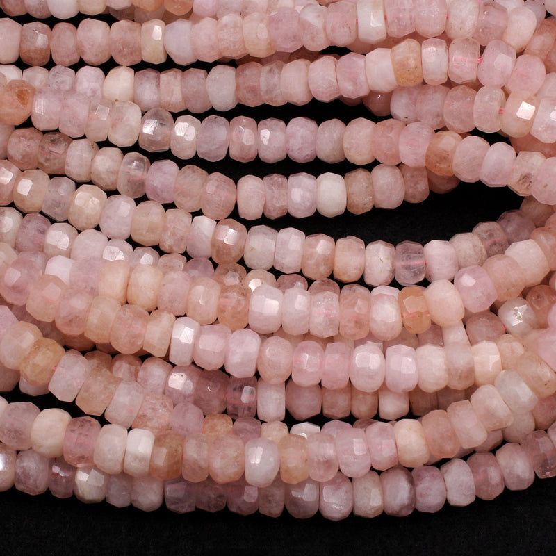 Faceted Natural Pastel Pink Morganite Pink Aquamarine Beryl Rondelle Beads 6mm 8mm AA Grade Real Genuine Gemstone 16" Strand