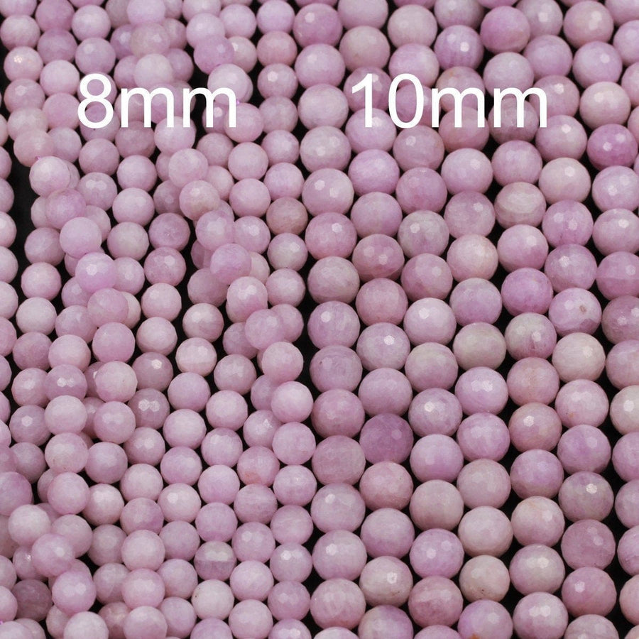 AAA Micro Faceted Natural Kunzite Beads 8mm 10mm Faceted Violet Purple Pink Round Laser Diamond Cut Gemstone 16" Strand