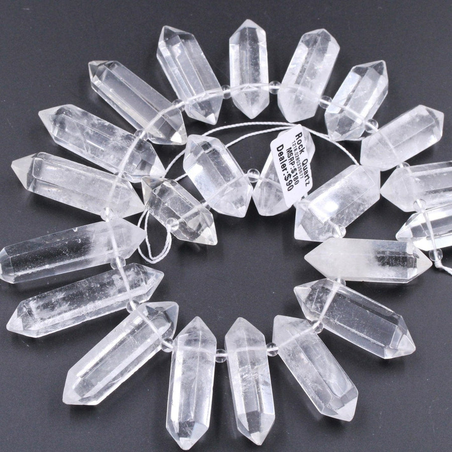 Rock Crystal Quartz Beads Faceted Double Terminated Pointed Large Top Side Drilled Healing Natural Quartz Focal Pendant Bead 16" Strand