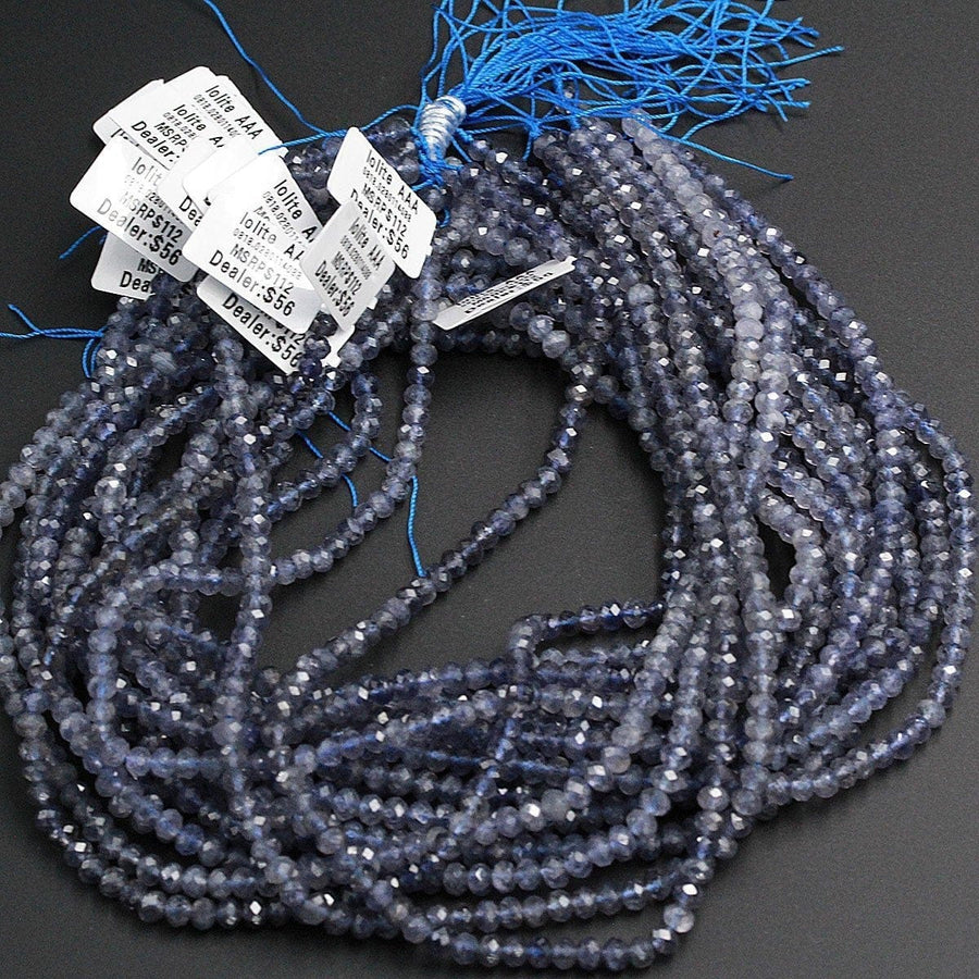 AAA Grade Natural Blue Iolite 4mm 5mm Faceted Rondelle Genuine Real Iolite Micro Faceted Gemstone Laser Diamond Cut Beads 16" Strand