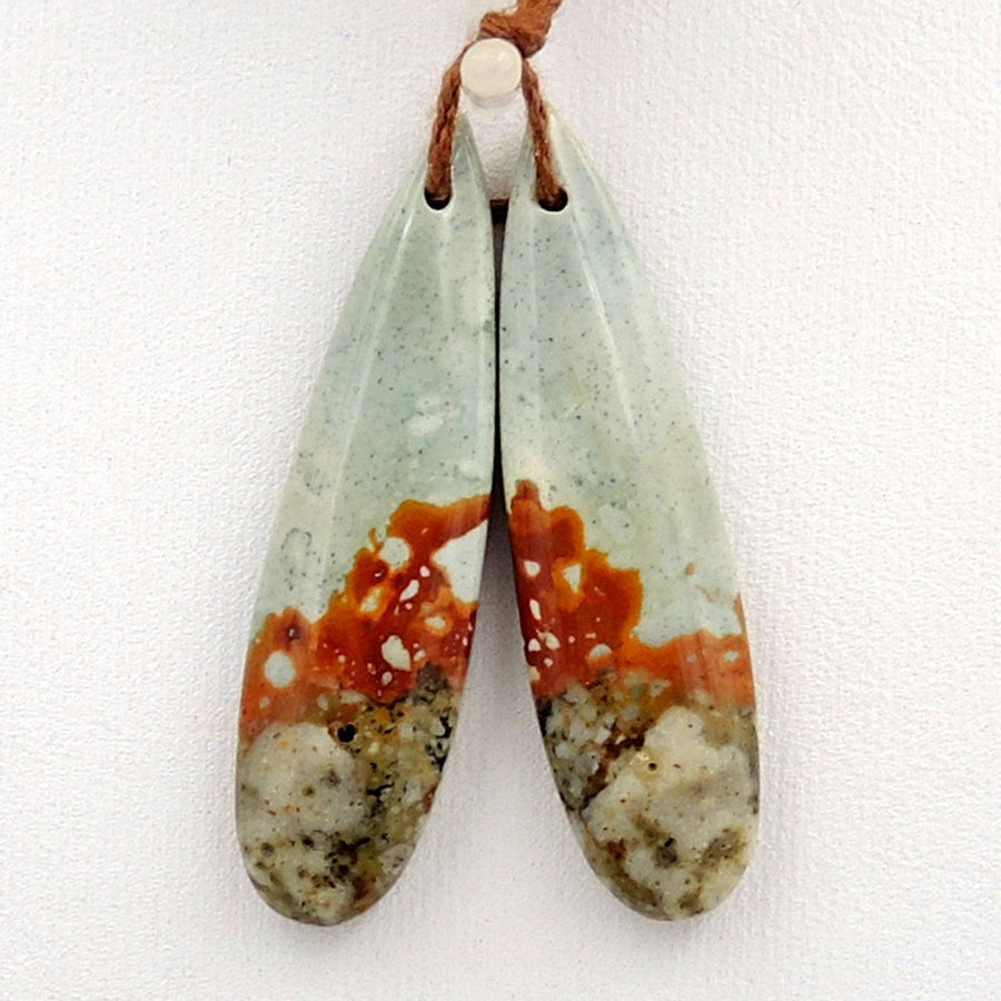 Drilled Natural Owyhee Picture Jasper Earring Pair Gemstone Drilled Earring Cabochon Cab Pair Teardrop Matched Earring Bead Pair From Oregon