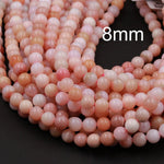 AAA Quality Natural Peruvian Pink Opal 6mm 8mm Round Beads Smooth Plain Round Beads Pink Gemstone 16" Strand