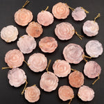 Hand Carved Natural Peach Pink Morganite Rose Flower Pendant Pink Beryl Aquamarine Drilled Pendant Bead