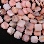 Natural Peruvian Pink Opal Beads Large Faceted Hexagon Octagon Square Cushion Slice High Quality Designer Quality Focal Bead Full 16" Strand