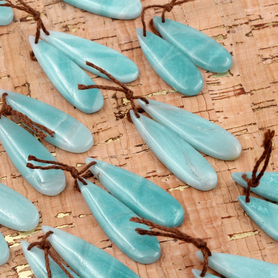 Stunning Natural Sea Blue Amazonite Earring Pair Matched Drilled Cabochon Cab Teardrop Earring Bead Gemstone Pair