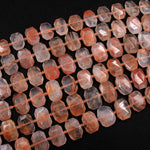 Natural Red Lepidocrocite Quartz Beads Large Faceted Faceted Rectangle Octagon Nugget Flat Slice Unusual Designer Cut 16" Strand
