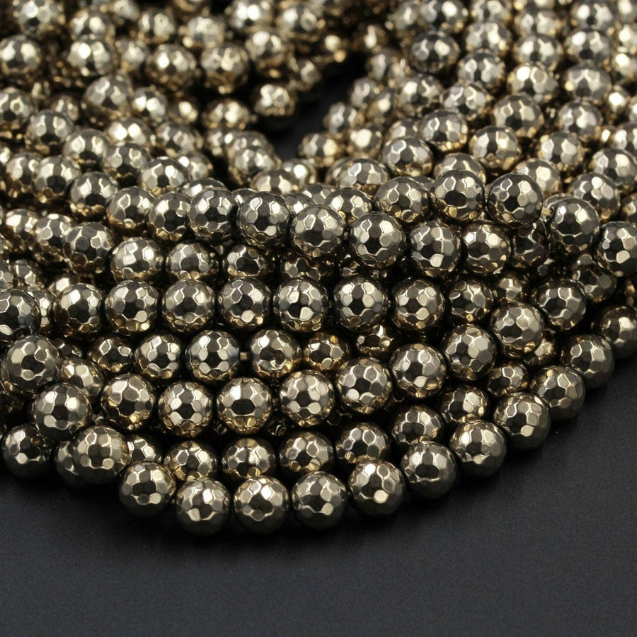 Titanium Pyrite Faceted 6mm Round beads 8mm Round Micro Faceted Round Diamond Micro Cut Sparkling Natural Gemstone 16" Strand