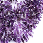 Raw Natural Amethyst Beads Thin Small Fine Point Tip Freeform Spear Rough Organic Purple Amethyst Crystal Gemstone 16" Strand