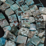 Natural Blue Larimar Beads Large Chunky Thick Square Uniform Slice Slab Rectangle Nuggets Raw Rough Gemstone Focal Beads 16" Strand