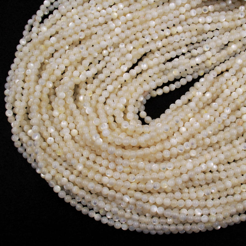 Natural Creamy White Mother of Pearl Shell Round Beads 4mm High Quality Iridescent Gemstone 16" Strand