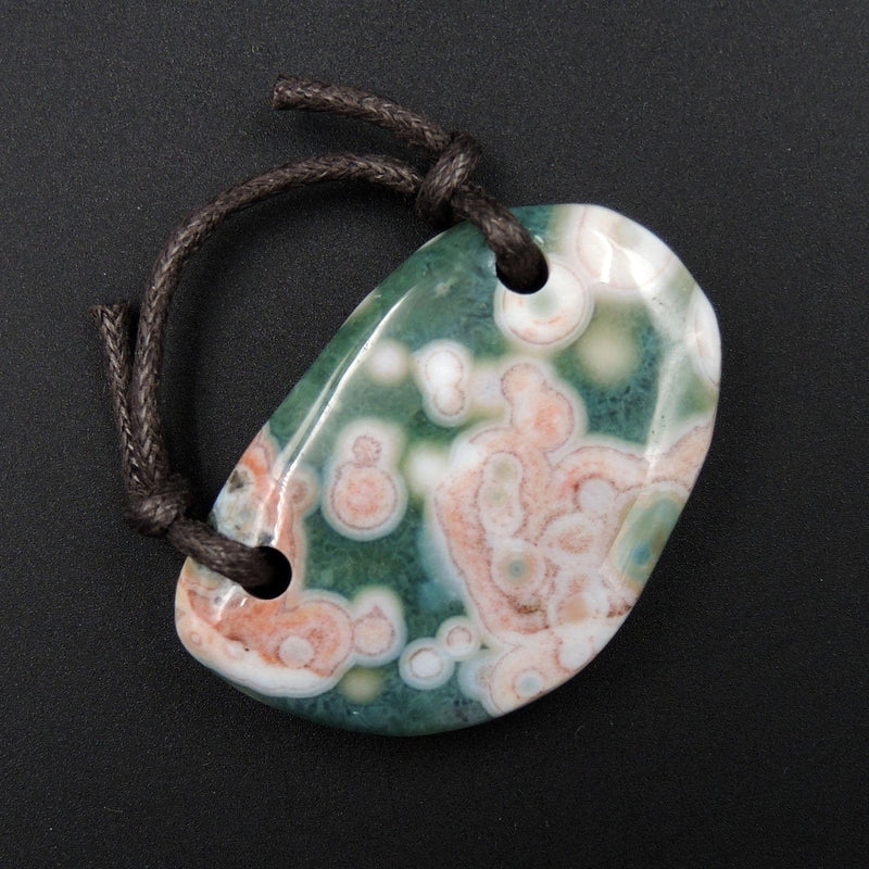 Natural Ocean Jasper Pendant Orange Pink Green White Side Drilled Freeform Pendant P1175