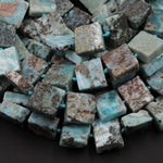 Natural Blue Larimar Beads Large Chunky Thick Square Uniform Slice Slab Rectangle Nuggets Raw Rough Gemstone Focal Beads 16" Strand
