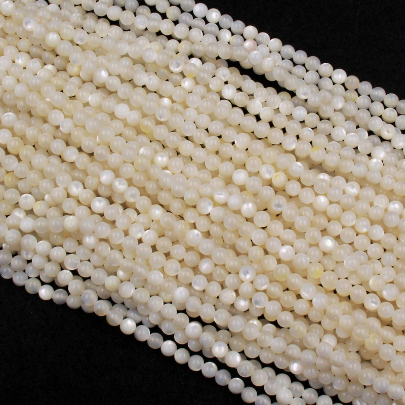 Natural Creamy White Mother of Pearl Shell Round Beads 4mm High Quality Iridescent Gemstone 16" Strand