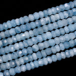 Natural Blue Aquamarine Faceted Rondelle 9mm Beads Center Drilled Disc Saucer Wheel Nugget Real Genuine Aquamarine Gemstone 16" Strand