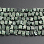 Natural Seraphinite Beads Faceted Rectangle Dice Tube Nuggets Center Drilled Natural Russian Green Seraphinite Gemstone 16" Strand