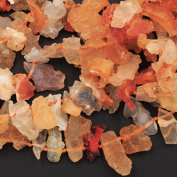 Mexican Fire Opal Beads Drusy Druzy Freeform Teardrop Petal Nugget Raw Rough Organic Cut Top Side Drilled Pendant Focal Bead 16" Strand