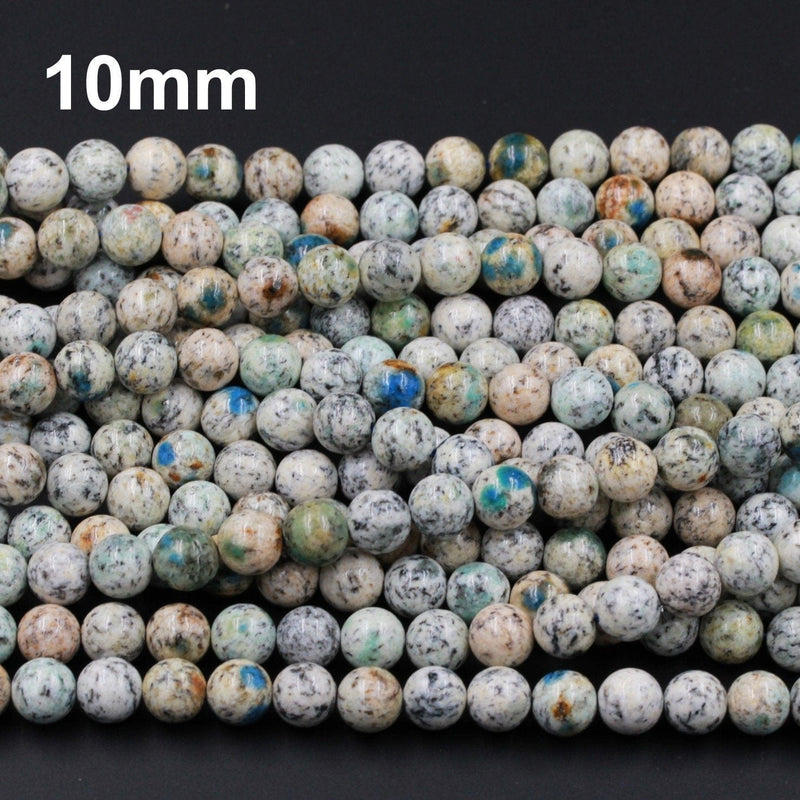 Rare K2 Beads 6mm 8mm 10mm 12mm Round Beads Natural Blue Azurite in Quartz Granite Drilled Smooth Polished Round Beads 16" Strand