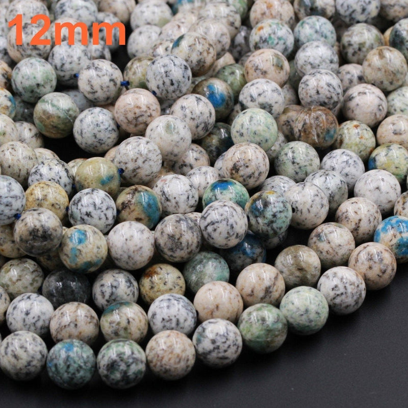 Rare K2 Beads 6mm 8mm 10mm 12mm Round Beads Natural Blue Azurite in Quartz Granite Drilled Smooth Polished Round Beads 16" Strand