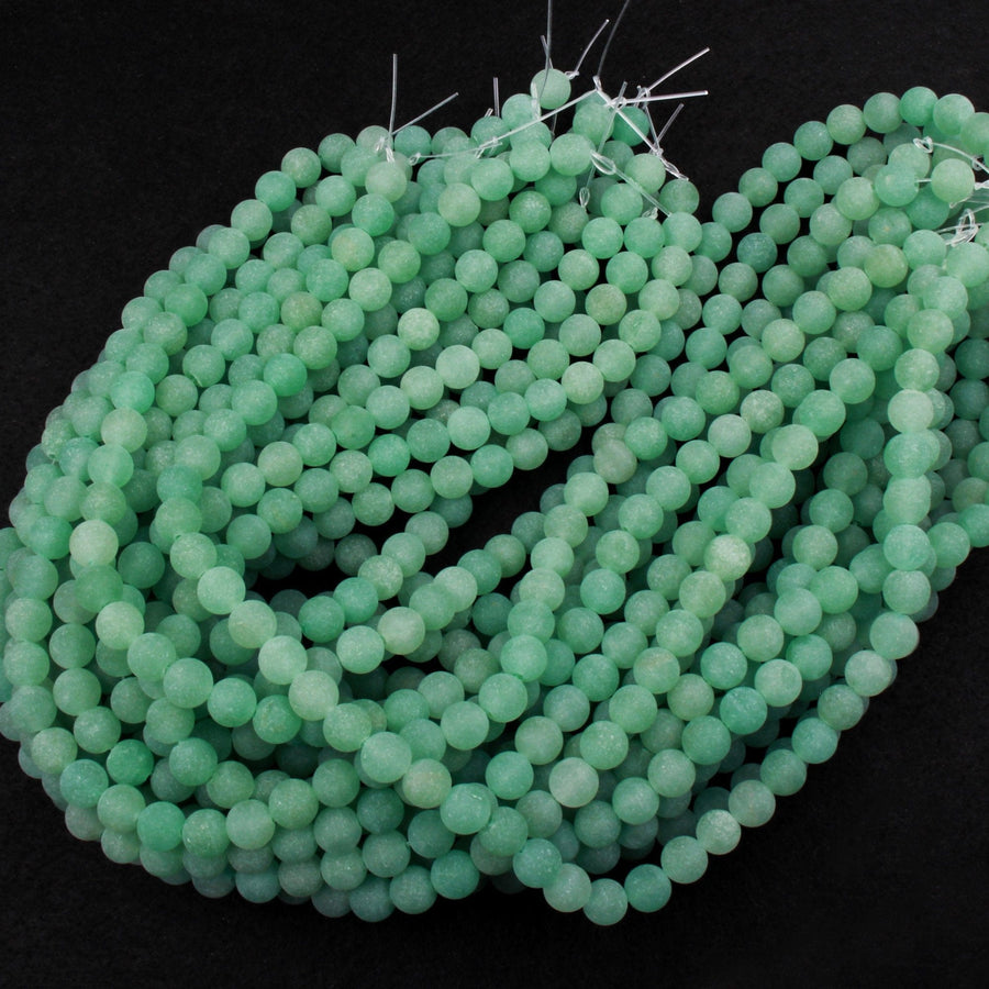 Natural Green Aventurine Beads Round Matte 6mm 8mm Natural Green Gemstone 16" Strand